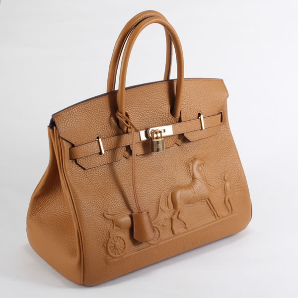 High Quality Fake Hermes Birkin 35CM with Embossed logo Handbag Light Coffee 6089 - Click Image to Close